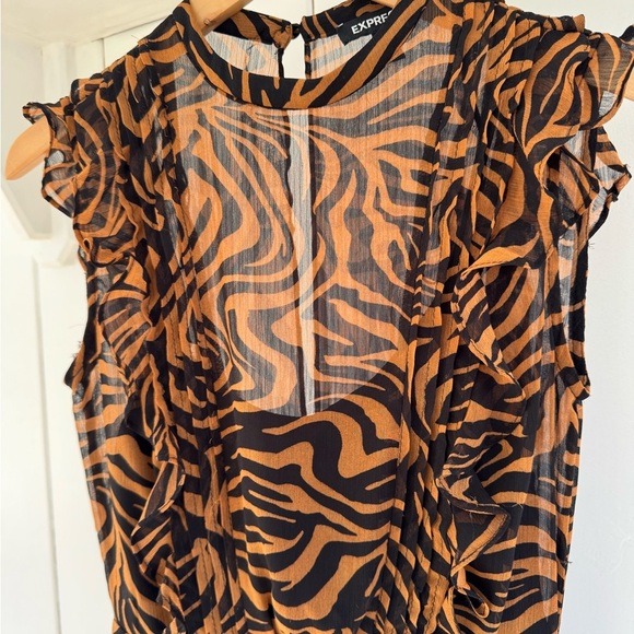 Express Brown and Black Ruffled Body-Con Midi Dress - Picture 3 of 6